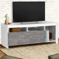 IDMARKET Meuble TV 110 cm MALO blanc et placard effet béton