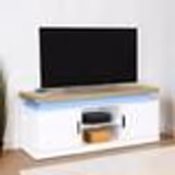 IDMARKET Meuble TV 110 cm 2 portes LUNA à LEDS blanc et plateau effet bois