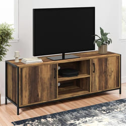 IDMARKET Meuble TV 140 cm HAWKINS 2 portes bois foncé design industriel