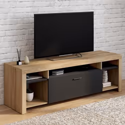 IDMARKET Meuble TV 140 cm MALO bois et placard noir