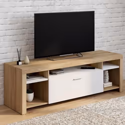 IDMARKET Meuble TV 140 cm MALO bois et placard blanc