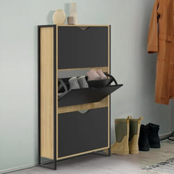IDMARKET Meuble à chaussures 18 paires BOSTON 3 portes noires design industriel