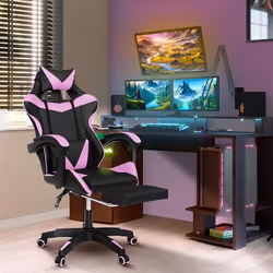 IDMARKET Fauteuil de gaming ALEX réglable avec repose-pied coussin de tête et coussin lombaire noir et rose