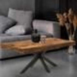 IDMARKET Table basse rectangulaire ALIX 110 cm pied araignée bois foncé effet vieilli et noir