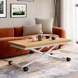 IDMARKET Table basse extensible relevable en table à manger rectangulaire URBANA plateau façon hêtre pied blanc