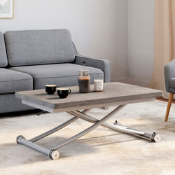 Table basse 2 en 1 relevable en table à manger rectangulaire URBANA 100 cm effet béton pied gris