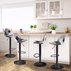 IDMARKET Lot de 4 tabourets de bar KARL design patchworks noirs gris et blancs pied noir