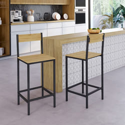 IDMARKET Lot de 2 tabourets de bar DETROIT avec dossier chaise de cuisine design industriel
