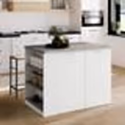 IDMARKET Ilot central TIBO 120 cm bois blanc avec plan de travail façon béton