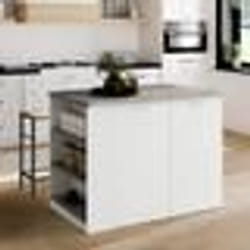 IDMARKET Ilot central TIBO 120 cm bois blanc avec plan de travail façon béton