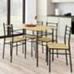 IDMARKET Ensemble table ANGIE 4 personnes + 4 chaises bois et métal noir