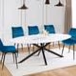 IDMARKET Table à manger ovale ALIX 10 personnes pied araignée noir et plateau effet marbre blanc ALASKA 200 cm