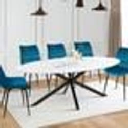 IDMARKET Table à manger ovale ALIX 10 personnes pied araignée noir et plateau effet marbre blanc ALASKA 200 cm