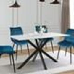 IDMARKET Table à manger rectangle ALIX 6 personnes pied araignée noir et plateau effet marbre blanc ALASKA 110 cm