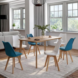 IDMARKET Lot de 6 chaises de salle à manger SARA scandinaves bleu canard x3 et blanc x3