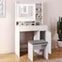 IDMARKET Coiffeuse ZELIA blanche miroir LED avec rangement 1 tiroir 1 caisson de rangement et tabouret rembourré
