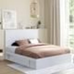IDMARKET Lit double MELSA avec rangements tête de lit et sommier 140 x 190 cm blanc