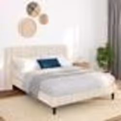 IDMARKET Lit double ANNIE avec tête de lit et sommier 140 x 190 cm velours beige