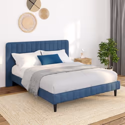 IDMARKET Lit double ANNIE avec tête de lit et sommier 140 x 190 cm velours bleu