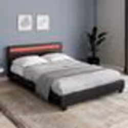 IDMARKET Lit double NEO avec tête de lit LED intégrées et sommier 140 x 190 cm PVC noir