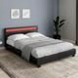 IDMARKET Lit double NEO avec tête de lit LED intégrées et sommier 140 x 190 cm PVC noir