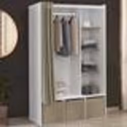 IDMARKET Dressing penderie DIANE 105 x 50 x 172 cm blanc avec étagères + boites de rangement + rideau taupe
