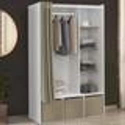 IDMARKET Dressing penderie DIANE 105 x 50 x 172 cm blanc avec étagères + boites de rangement + rideau taupe