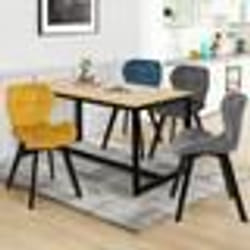IDMARKET Lot de 4 chaises ROBINE en velours mix color bleu gris foncé gris clair et jaune