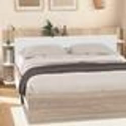 IDMARKET Tête de lit sur pied CIRI pour lit 140 et 160 cm avec rangements blanc et bois