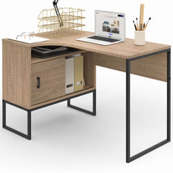 Idmarket - Bureau d'angle rob façon hêtre et noir niche de rangement et porte design industriel