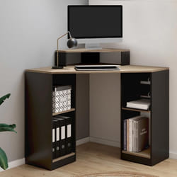 IDMARKET Bureau dangle HARRY noir et façon hêtre gain de place bureau informatique avec rangements