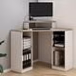 IDMARKET Bureau dangle HARRY blanc et façon hêtre gain de place bureau informatique avec rangements