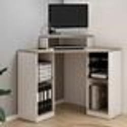 IDMARKET Bureau dangle HARRY blanc et façon hêtre gain de place bureau informatique avec rangements