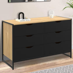 IDMARKET Commode 6 tiroirs noirs BOSTON 115 cm design industriel