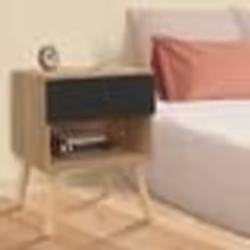 IDMARKET Lot de 2 tables de chevet EMMIE scandinaves 1 tiroir avec niche hêtre et noir
