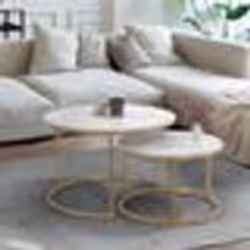 IDMARKET Lot de 2 tables basses gigognes ALASKA rondes 54/70 effet marbre et pied doré