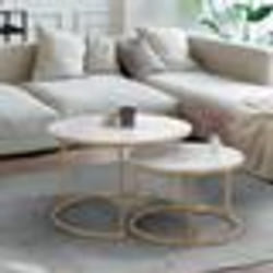 IDMARKET Lot de 2 tables basses gigognes ALASKA rondes 54/70 effet marbre et pied doré