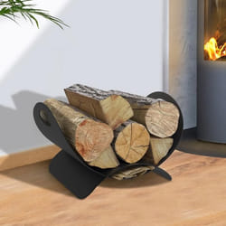 IDMARKET Panier range bûches demi lune 40 x 30 x 25 cm en acier noir