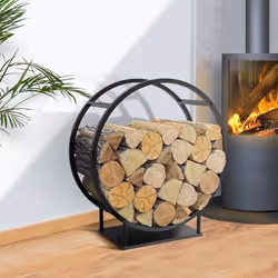 IDMARKET Range bûches rond 70 x 30 x 75 cm étagère à bois en acier noir
