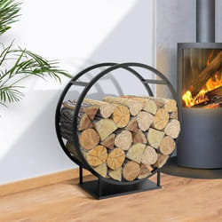 IDMARKET Range bûches rond 70 x 30 x 75 cm étagère à bois en acier noir