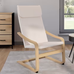 IDMARKET Fauteuil NILS bois façon hêtre et coussin tissu beige