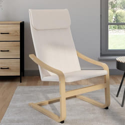IDMARKET Fauteuil NILS bois façon hêtre et coussin tissu beige