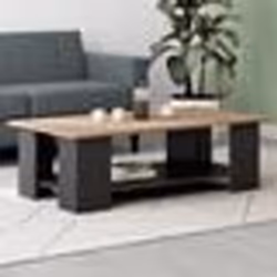 IDMARKET Table basse rectangulaire ELI noir plateau façon hêtre 100 cm