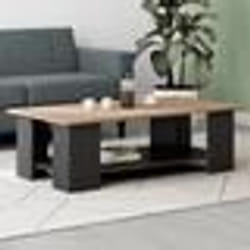 IDMARKET Table basse rectangulaire ELI noir plateau façon hêtre 100 cm
