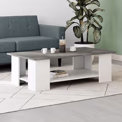 IDMARKET Table basse rectangulaire ELI blanche plateau effet béton