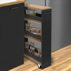 IDMARKET Desserte de cuisine gain de place HAGA chariot de rangement à 3 étages noir et façon hêtre