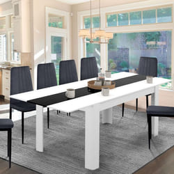 Table à manger rectangle extensible - IDMARKET - GEORGIA - Blanc et noir - 6-10 personnes - 140-220 cm