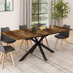 Table à manger rectangle extensible - IDMARKET - ALIX - Bois vieilli et noir - 6-10 personnes - 160-200 cm