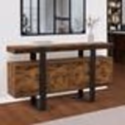 IDMARKET Buffet 160 cm PHOENIX XXL 4 portes bois effet vieilli et noir