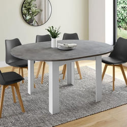Table à manger ronde extensible - IDMARKET - DONA - Blanc et béton - 4-8 personnes - 110-150 cm